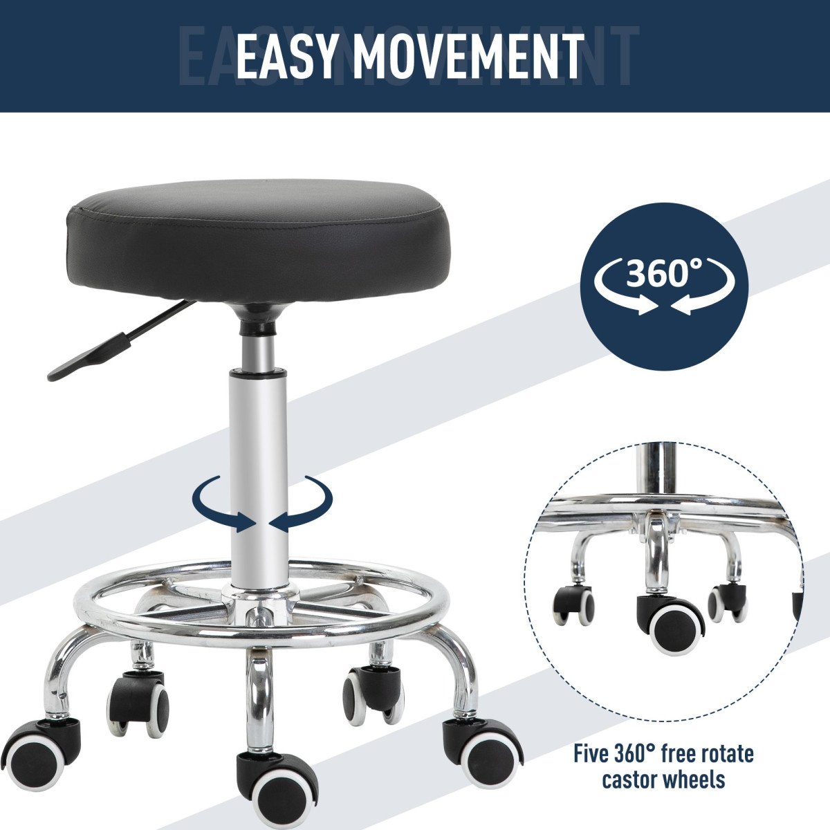 Adjustable Swivel Salon Stool Hydraulic PU Barber Rolling Massage Tattoo Chair Bar Beauty SPA Seat Black