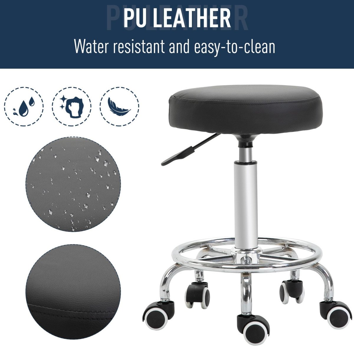 Adjustable Swivel Salon Stool Hydraulic PU Barber Rolling Massage Tattoo Chair Bar Beauty SPA Seat Black