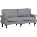 Stylish Midback Double Sofa with Sponge Padding, 2 Seater Sofa Couch, with Rubber Wood Leg, Grey