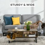 Stylish Midback Double Sofa with Sponge Padding, 2 Seater Sofa Couch, with Rubber Wood Leg, Grey