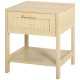 Narrow Nightstand with Rattan Elements, Bedside Table with Drawer and Storage Shelf for Bedroom, Natural