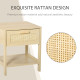 Narrow Nightstand with Rattan Elements, Bedside Table with Drawer and Storage Shelf for Bedroom, Natural