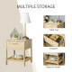 Narrow Nightstand with Rattan Elements, Bedside Table with Drawer and Storage Shelf for Bedroom, Natural
