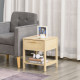 Narrow Nightstand with Rattan Elements, Bedside Table with Drawer and Storage Shelf for Bedroom, Natural