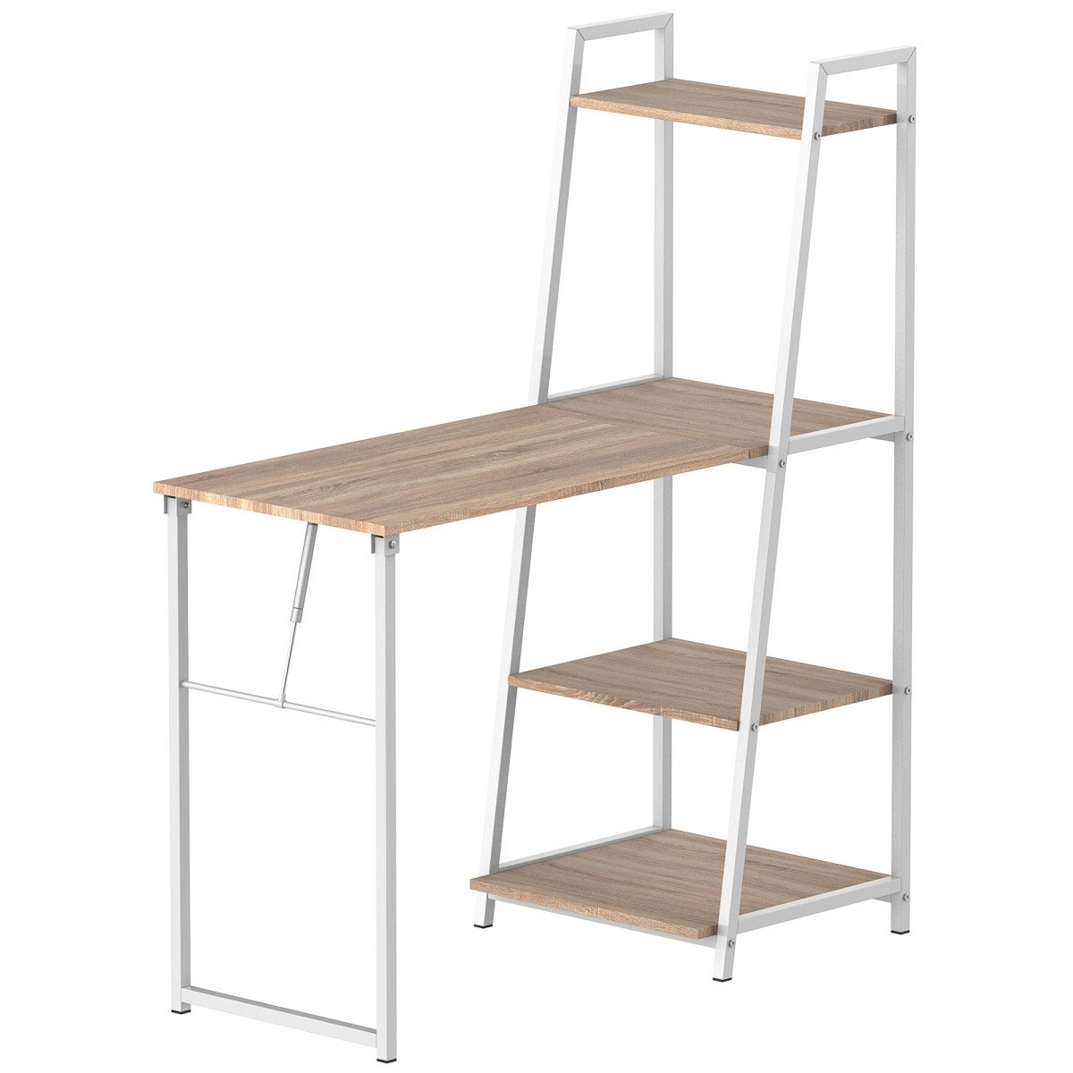 Computer Desk with Storage Sheves and Foldable Tabletop, Writing Desk for Home Office and Study, White, Natural