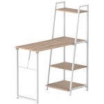 Computer Desk with Storage Sheves and Foldable Tabletop, Writing Desk for Home Office and Study, White, Natural