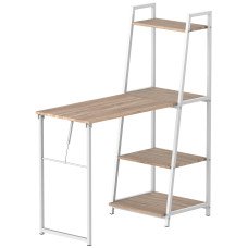 Computer Desk with Storage Sheves and Foldable Tabletop, Writing Desk for Home Office and Study, White, Natural