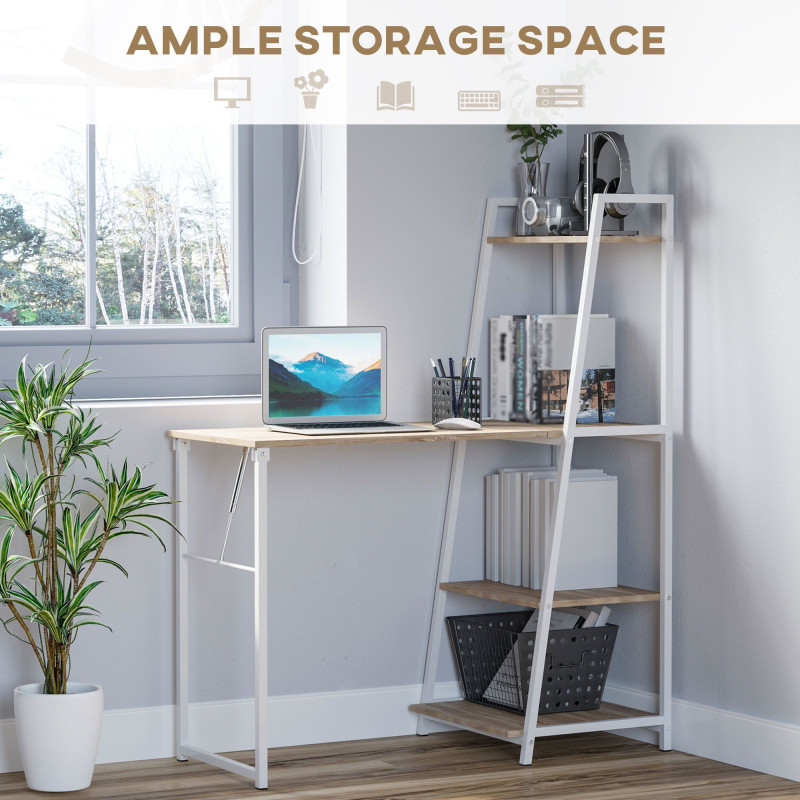 Computer Desk with Storage Sheves and Foldable Tabletop, Writing Desk for Home Office and Study, White, Natural