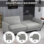 Convertible Bed with Couch, Button Tufted Fabric Sofa Bed with Adjustable Back for Living Room, Grey