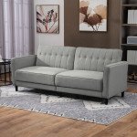 Convertible Bed with Couch, Button Tufted Fabric Sofa Bed with Adjustable Back for Living Room, Grey