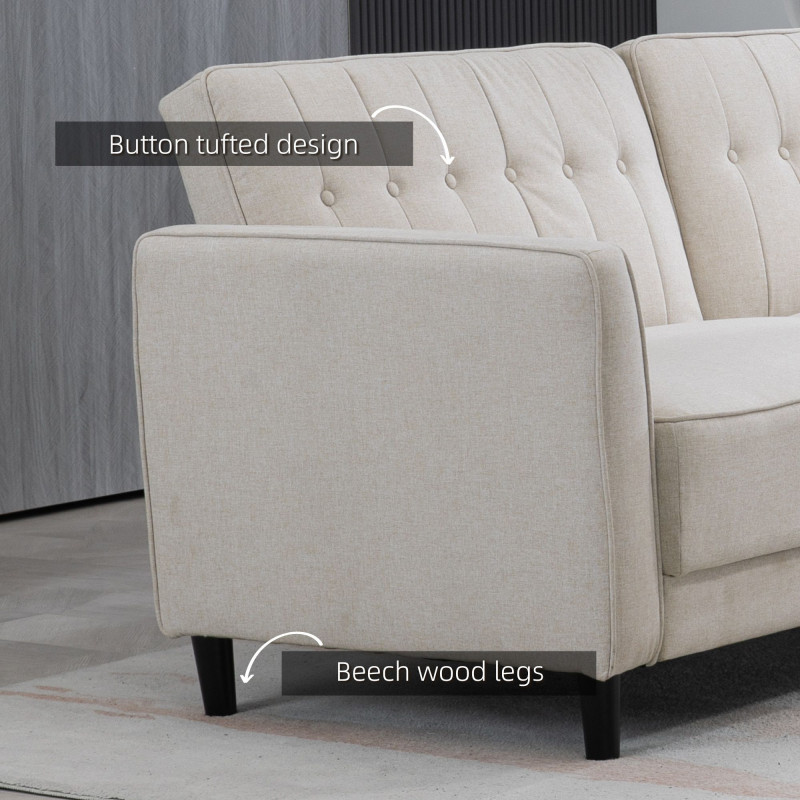 Convertible Bed with Couch, Button Tufted Fabric Sofa Bed with Adjustable Back for Living Room, Beige