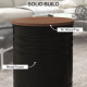 Round Side Table Set of 2, Nesting Coffee Tables w/ Wooden Lid, Metal Frame and Hidden Storage Space for Bedroom, Black