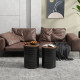 Round Side Table Set of 2, Nesting Coffee Tables w/ Wooden Lid, Metal Frame and Hidden Storage Space for Bedroom, Black