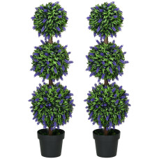3.5ft Set of 2 Artificial Plants, Lavender Flowers Ball Trees with Pot, for Home Indoor Outdoor Decor