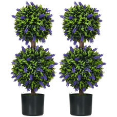 2.3ft Set of 2 Artificial Plants, Lavender Flowers Ball Trees with Pot, for Home Indoor Outdoor Decor