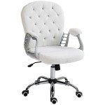Office Chair, Computer Desk Chair with Adjustable Height and Tufted Back, White
