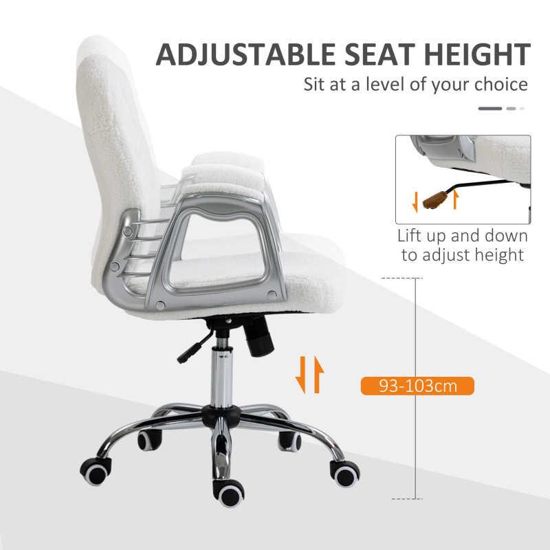 Office Chair, Computer Desk Chair with Adjustable Height and Tufted Back, White