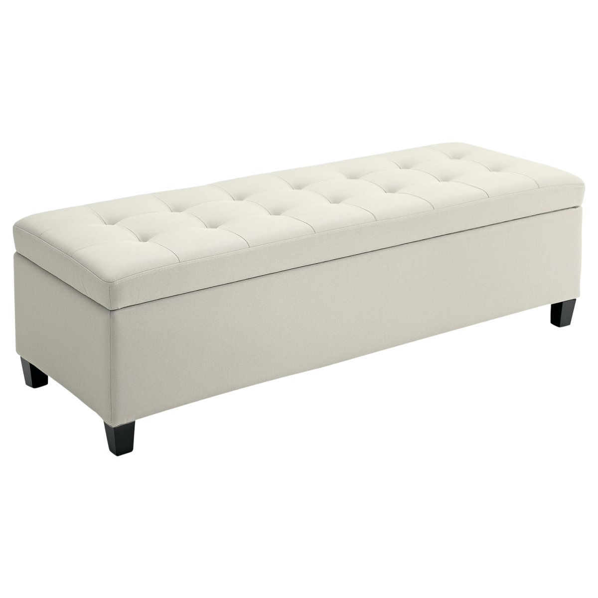 Rectangular Entry Bench, Tufted Upholstered Linen Fabric Wood Feet Storage Ottoman Bench, Beige