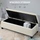 Rectangular Entry Bench, Tufted Upholstered Linen Fabric Wood Feet Storage Ottoman Bench, Beige