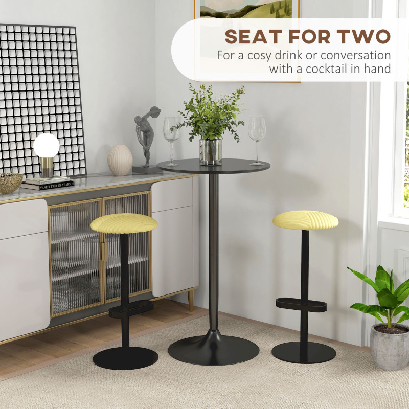 High Top Bar Table, Modern Round Dining Table with Painted Top and Steel Base, Bistro Table for 2 People, Black