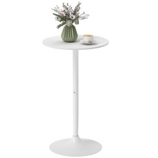 High Top Bar Table, Modern Round Dining Table with Painted Top and Steel Base, Bistro Table for 2 People, White
