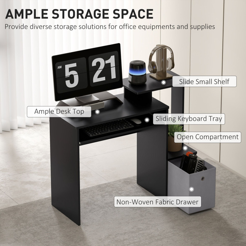 Computer Desk with Sliding Keyboard Tray Storage Drawer Shelf Home Office Workstation Black