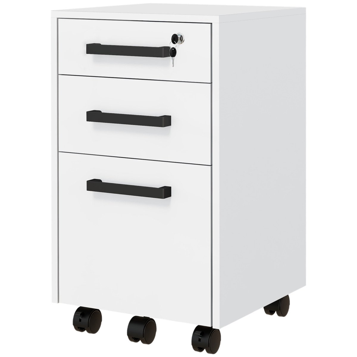 Lockable Vertical File Cabinet with Lock, 3 Drawer Filing Cabinet with Hanging Bars for Letter and A4 Size, White