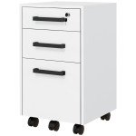Lockable Vertical File Cabinet with Lock, 3 Drawer Filing Cabinet with Hanging Bars for Letter and A4 Size, White