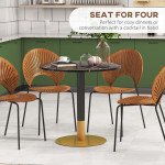 Round Dining Table, Modern Dining Room Table with Faux Marble Top, Steel Base, Space Saving Small Kitchen Table, Black