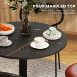 Round Dining Table, Modern Dining Room Table with Faux Marble Top, Steel Base, Space Saving Small Kitchen Table, Black