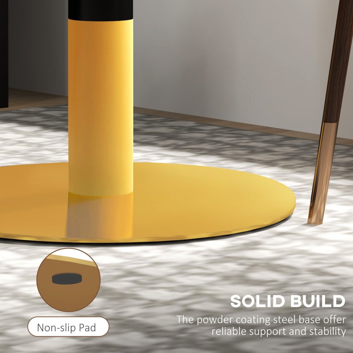 Round Dining Table, Modern Dining Room Table with Faux Marble Top, Steel Base, Space Saving Small Kitchen Table, Black
