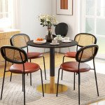 Round Dining Table, Modern Dining Room Table with Faux Marble Top, Steel Base, Space Saving Small Kitchen Table, Black