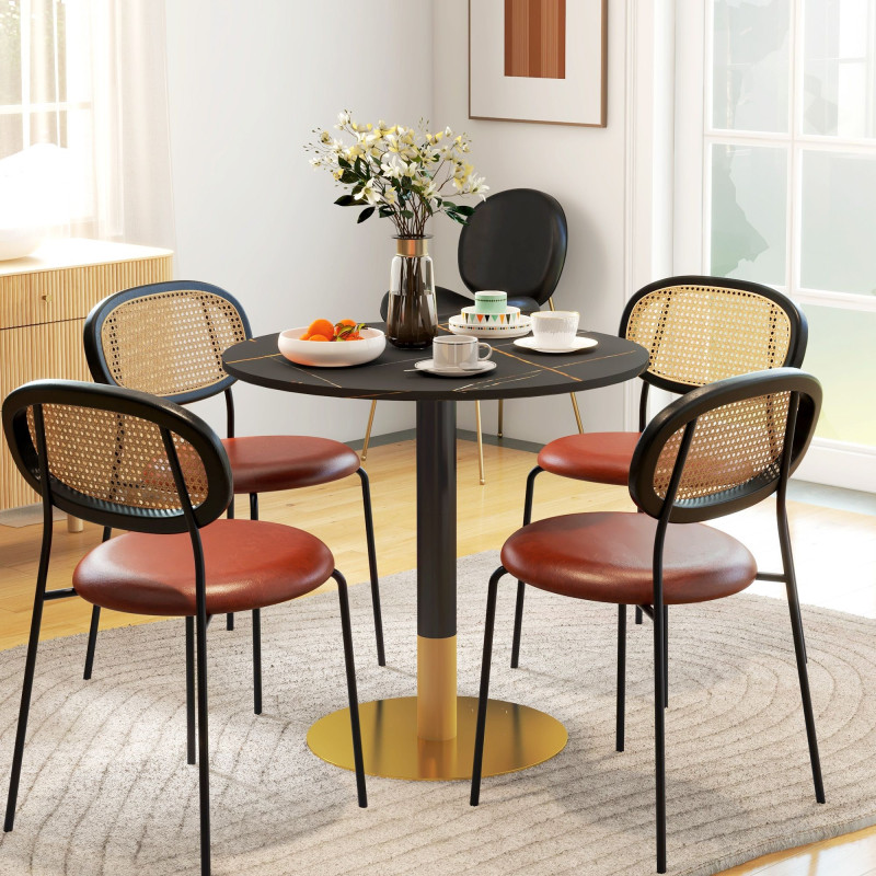 Round Dining Table, Modern Dining Room Table with Faux Marble Top, Steel Base, Space Saving Small Kitchen Table, Black