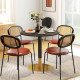 Round Dining Table, Modern Dining Room Table with Faux Marble Top, Steel Base, Space Saving Small Kitchen Table, Black