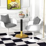 Round Dining Table, Modern Dining Room Table with Faux Marble Top, Steel Base, Space Saving Small Kitchen Table, White