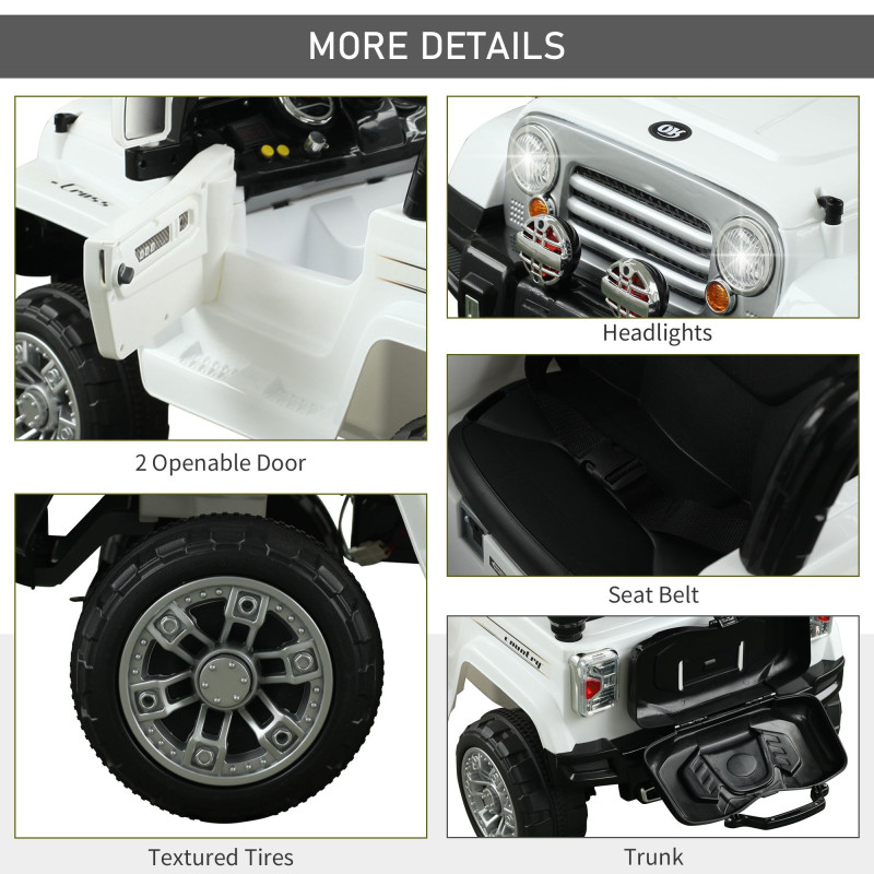 12V Kids Electric Ride-On Car Toy Jeep with Remote Control, White