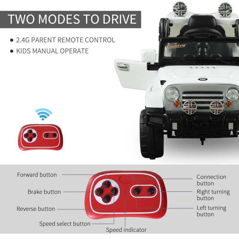 12V Kids Electric Ride-On Car Toy Jeep with Remote Control, White