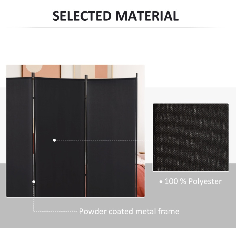 6' 3 Panel Room Divider, Double Hinged Folding Wall Divider, Indoor Privacy Screen for Home Office, Black