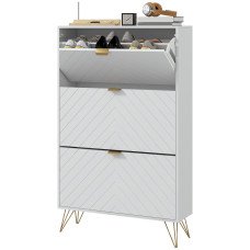 Modern Shoe Storage Cabinet with 3 Flip Drawers for 18 Pairs, Narrow Shoe Organizer for Entryway, Hallway, White