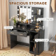 Illuminated Dressing Table Set, LED Vanity Table Set with Stool, LED Mirror, Drawer and Cabinet Shelves for Bedroom