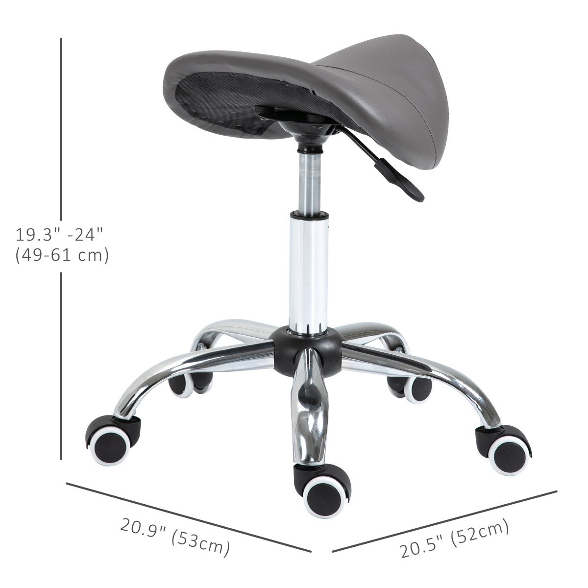 Adjustable Hydraulic Rolling Salon Stool Swivel Saddle Chair Spa Beauty Seat PU Leather, Grey