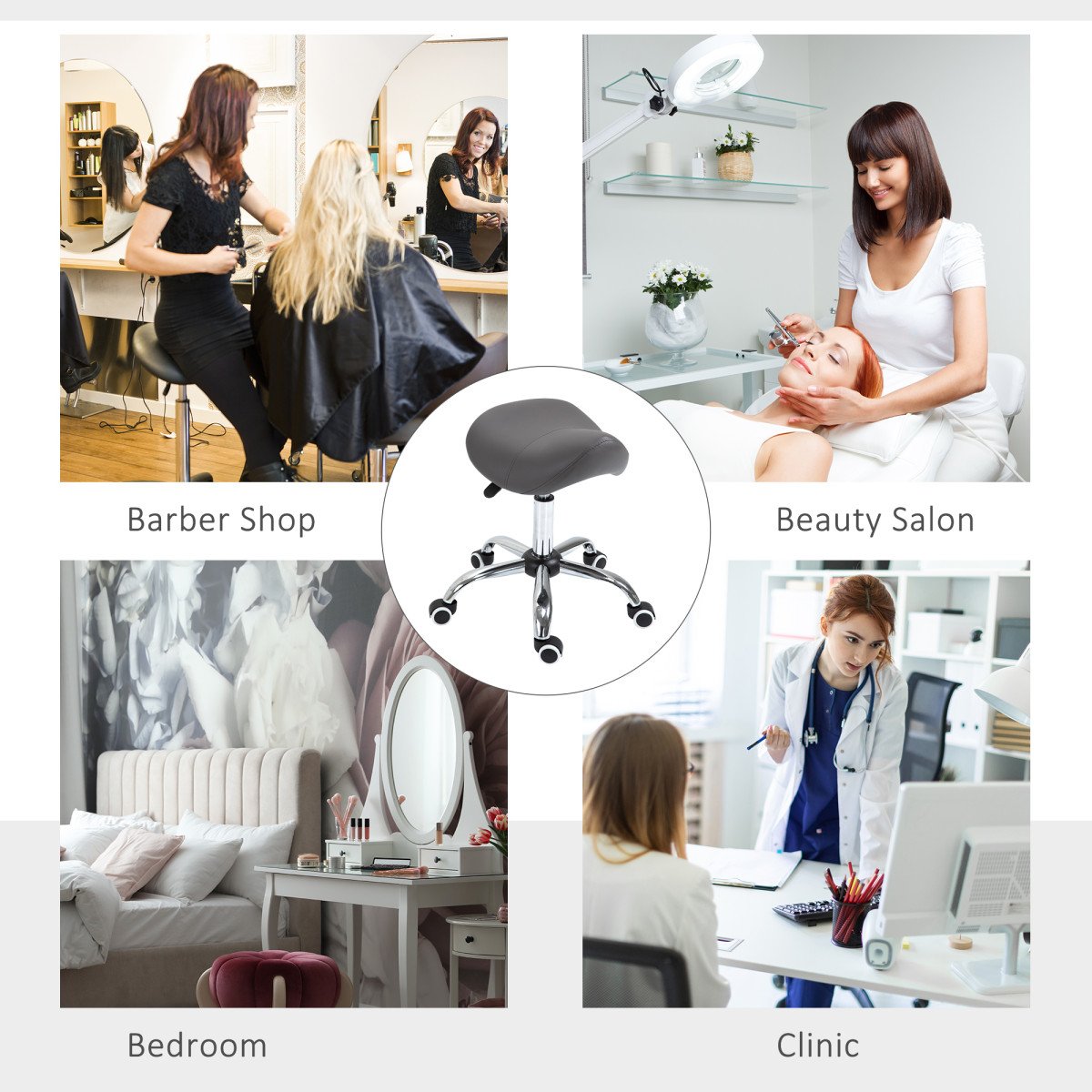 Adjustable Hydraulic Rolling Salon Stool Swivel Saddle Chair Spa Beauty Seat PU Leather, Grey