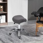 Adjustable Hydraulic Rolling Salon Stool Swivel Saddle Chair Spa Beauty Seat PU Leather, Grey