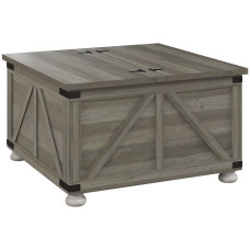 Farmhouse Coffee Table, Square Center Table with Flip-top Lids, Hidden Storage Compartment and Wooden Legs, Distressed Grey
