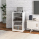 5-Tier Media Cabinet, Media Stand with Adjustable Shelves, Tempered Glass Doors, and Cable Management, Distressed White