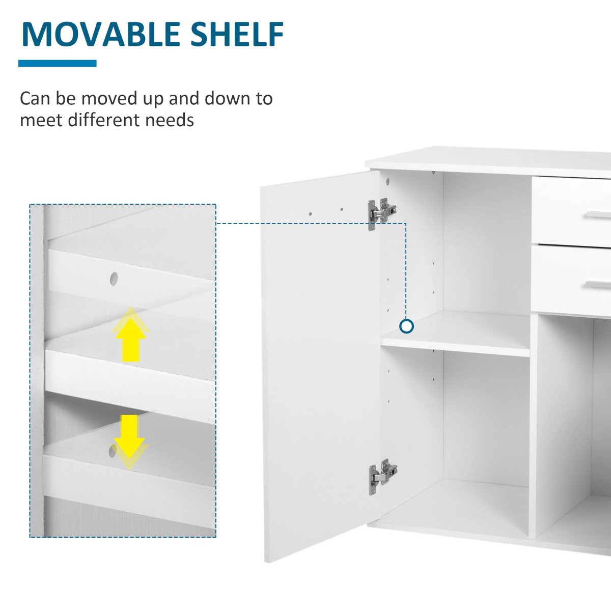 High Gloss Sideboard with 2 Drawers and 2 Doors, Buffet Cabinet with Adjustable Shelf, Coffee Bar Cabinet with Storage, White