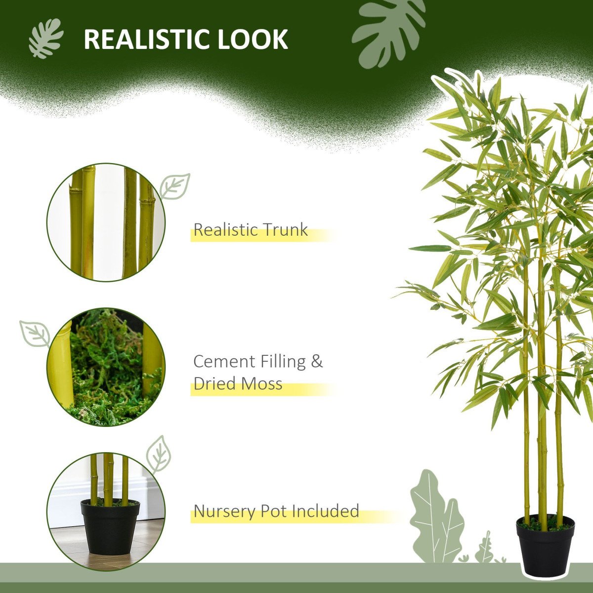 4FT Artificial Bamboo Tree Faux Decorative Plant in Nursery Pot for Indoor Décor