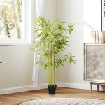 4FT Artificial Bamboo Tree Faux Decorative Plant in Nursery Pot for Indoor Décor