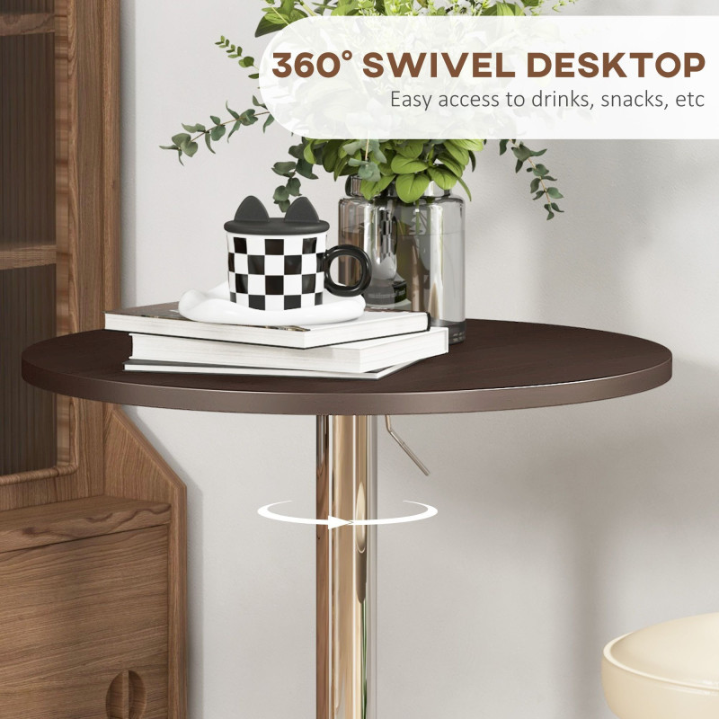 High Top Bar Table, Adjustable Round Kitchen Table with Swivel Top and Steel Base, Bistro Table for 2 People, Walnut