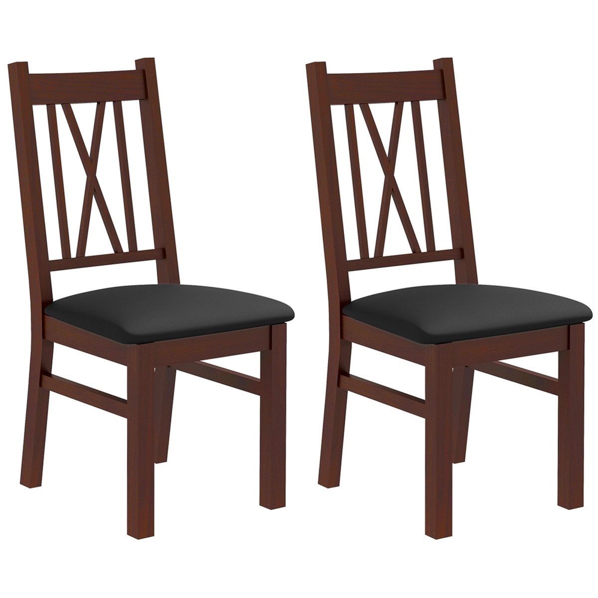 Farmhouse Dining Table Chairs Set of 2, Pine Wood Kitchen Table Chairs with PU Leather Cushion for Living Room, Bedroom